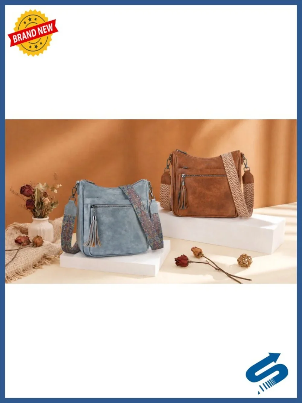 Vegan Leather Hobo Crossbody Bag with Tassel